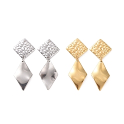 Mixed Color 304 Stainless Steel Double Rhombus Dangle Stud Earrings for Women, Mixed Color, 45.5mm, Pin: 0.8mm