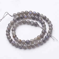 Labradorite Natural Labradorite Bead Strands, Faceted(128 Facets), Round, 6mm, Hole: 0.5mm, about 62pcs/strand, 15.1 inch(385mm)