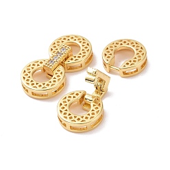 Golden Brass Micro Pave Clear Cubic Zirconia Fold Over Clasps, Cadmium Free & Lead Free, Ring, Golden, 22.5mm, Ring: 11x3.2, Clasp: 8.8x5x2.5mm, Hole: 1x4mm