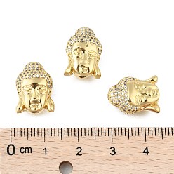 Real 18K Gold Plated CZ Brass Micro Pave Grade AAA Cubic Zirconia 3D Buddha Head Beads, Lead Free & Nickel Free & Cadmium Free, Real 24K Gold Plated, 15x11x8mm, Hole: 1.5mm