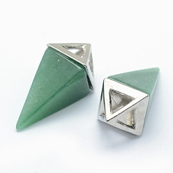 Green Aventurine Natural Green Aventurine Pendants, with Alloy Findings, Triangle, Platinum, 34x14x14.5mm, Hole: 4x6mm