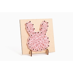 Кролик Набор поделок для детей, в том числе деревянный трафарет и шерстяная пряжа, Картина кролика, 16x21x0.3 см