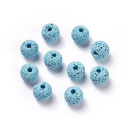 Sky Blue Unwaxed Natural Lava Rock Beads, for Perfume Essential Oil Beads, Aromatherapy Beads, Dyed, Round, Sky Blue, 8.5mm, Hole: 1.5~2mm