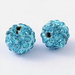 Turquoise Polymer Clay Rhinestone Beads, Grade A, Round, PP15, Turquoise, 10mm, Hole: 1.8~2mm, 6 Rows Rhinestone, PP15(2.1~2.2mm)
