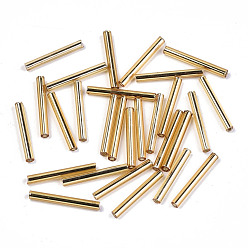 Golden Plated Electroplate Glass Bugle Beads, Round Hole, Metallic Colours, Golden Plated, 20x2.5mm, Hole: 1mm, about 2250pcs/bag