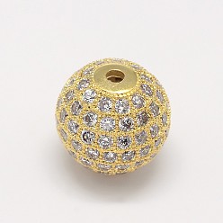 Mixed Color CZ Brass Micro Pave Cubic Zirconia Round Beads, Mixed Color, 14mm, Hole: 1.5mm