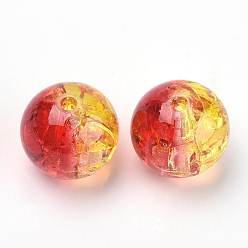 Mixed Color Acrylic Beads, Transparent Crackle Style, Two Tone Style, Round, Mixed Color, 8mm, Hole: 2mm, about 1840pcs/500g