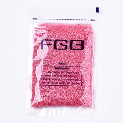 Hot Pink 11/0 Grade A Glass Seed Beads, Cylinder, Uniform Seed Bead Size, Baking Paint, Hot Pink, 1.5x1mm, Hole: 0.5mm, about 20000pcs/bag