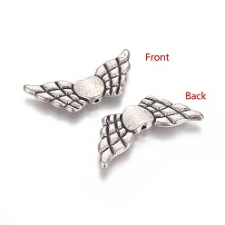 Antique Silver Tibetan Style Alloy Beads, Cadmium Free & Nickel Free & Lead Free, Wing and Heart, For Valentine's Day, Antique Silver, 41.5x18x4mm, Hole: 2mm