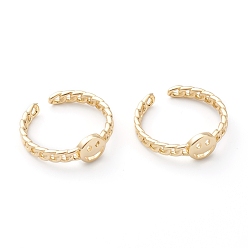 Real 18K Gold Plated Brass Cuff Rings, Open Rings, Long-Lasting Plated, Smiling Face, Curb Chain Shape, Real 18K Gold Plated, US Size 8, Inner Diameter: 18mm