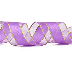 Medium Orchid Solid Color Organza Ribbons, Golden Wired Edge Ribbon, for Party Decoration, Gift Packing, Medium Orchid, 1"(25mm), about 50yard/roll(45.72m/roll)