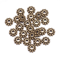 Antique Bronze Gear Tibetan Style Alloy Spacer Beads, Lead Free & Cadmium Free & Nickel Free, Flower, Antique Bronze, 6.5mm, Hole: 2mm