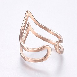Rose Gold Hollow 304 Stainless Steel Cuff Finger Rings, Rose Gold, Size 6, 16mm