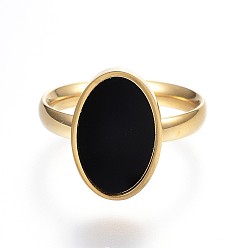 Golden 304 Stainless Steel Finger Rings, with Resin, Oval, Size 6~9, Golden, 16~19mm
