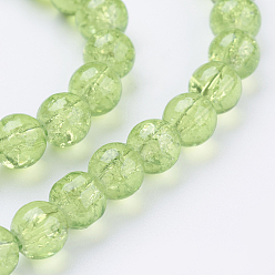 Pale Green Spray Painted Crackle Glass Beads Strands, Round, Pale Green, 6mm, Hole: 1.3~1.6mm, about 133pcs/strand, 31.4 inch