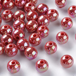 FireBrick Opaque Acrylic Beads, AB Color Plated, Round, FireBrick, 8x7mm, Hole: 2mm, about 1745pcs/500g