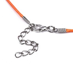 Коралловый Воском хлопка ожерелье шнура решений, с сплава Lobster Claw застежками и конечных железными цепями, платина, коралл, 17.12 дюйм (43.5 см), 1.5 мм