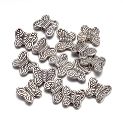 Antique Silver Tibetan Style Alloy Beads, Cadmium Free & Lead Free, Butterfly, Antique Silver, 8x10x3mm, Hole: 1mm