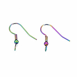 Rainbow Color 304 нержавеющей стали серьги крюков, серьга с бусинами и вертикальной петлей, Радуга цветов, 17x21 мм, отверстие : 2 мм, 21 датчик, штифты : 0.7 мм