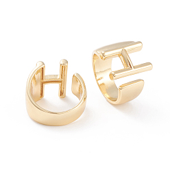Letter H Brass Cuff Rings, Open Rings, Long-Lasting Plated, Real 18K Gold Plated, Letter.H, Size 6, 17mm
