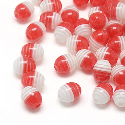 Red Stripe Resin Beads, Barrel, Red, 12x9mm, Hole: 2mm