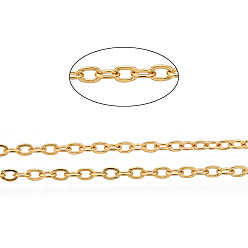 Real 16K Gold Plated Vacuum Plating 304 Stainless Steel Cable Chains, Soldered, with Spool, Flat Oval, Real 16K Gold Plated, 2x1.5x0.4mm, about 164.04 Feet/roll(50m/roll)