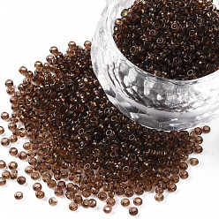 Coffee 12/0 Grade A Round Glass Seed Beads, Transparent Colours, Coffee, 12/0, 2x1.5mm, Hole: 0.8mm, about 30000pcs/bag