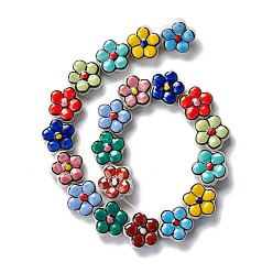 Colorful Handmade Porcelain Flower Beads Strands, Colorful, 16.5~17x17~17.5x7.5~7.8mm, Hole: 1.6~1.8mm, about 20pcs/strand, 12.56~12.68 inch(31.9~32.2cm)