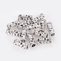Antique Silver Tibetan Style Hollow Tube Beads, Cadmium Free & Nickel Free & Lead Free, Antique Silver, 23x8mm, Hole: 5mm