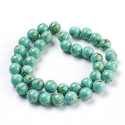 Pale Turquoise Synthetic Turquoise Beads Strands, Dyed, Round, Pale Turquoise, 10mm, Hole: 1mm, about 40pcs/strand, 15.7