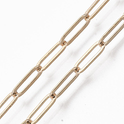 Real 16K Gold Plated Brass Paperclip Chains, Flat Oval, Drawn Elongated Cable Chains, Soldered, with Spool, Cadmium Free & Nickel Free & Lead Free, Real 16K Gold Plated, 9x3x0.7mm, about 16.4 Feet(5m)/roll