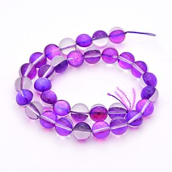 Dark Orchid Round Synthetic Moonstone Beads Strands, Holographic Beads, Dyed, Dark Orchid, 8mm, Hole: 1mm, about 45~47pcs/strand, 14~15 inch