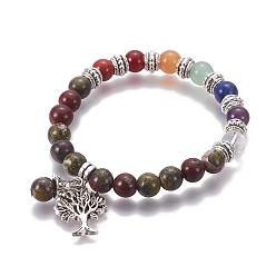 Dragon Blood Chakra Jewelry, Natural Dragon Blood Bracelets, with Metal Tree Pendants, 50mm