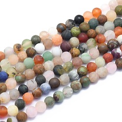 Mixed Stone Natural Mixed Gemstone Beads Strands, Round, Frosted, 6mm, Hole: 0.8mm, about 60pcs/Strand, 14.96 inch(38cm)