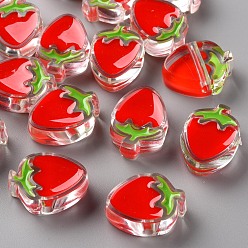 Red Transparent Enamel Acrylic Beads, Strawberry, Red, 25.5x19x9mm, Hole: 3.5mm