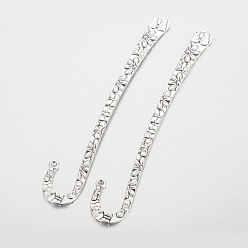 Antique Silver Tibetan Style Alloy Bookmark Findings, Cadmium Free & Lead Free, Antique Silver, 125x21x2.5mm, Hole: 2.3mm, about 93pcs/1000g