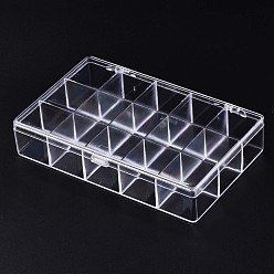 Clear Polystyrene Bead Storage Containers, 15 Compartments Organizer Boxes, with Hinged Lid, Rectangle, Clear, 16.8x10.5x3.4cm, compartment: 3.2x3.3cm