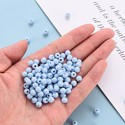 Bleu Ciel Clair Perles acryliques opaques, ronde, lumière bleu ciel, 6x5mm, Trou: 1.8mm, environ4400 pcs / 500 g