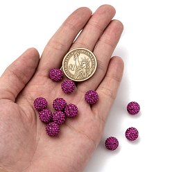502_Fuchsia Half Drilled Czech Crystal Rhinestone Pave Disco Ball Beads, Small Round Polymer Clay Czech Rhinestone Beads, 502_Fuchsia, PP9(1.5~1.6mm), 10mm, Hole: 1.2mm