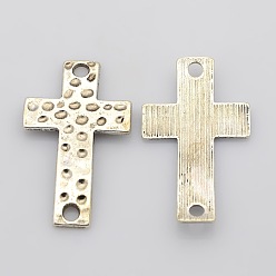Antique Silver Alloy Hammered Cross Links connectors, Cadmium Free & Nickel Free & Lead Free, Antique Silver, 36x22x4mm, Hole: 3mm