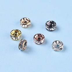 Crystal Brass Rhinestone Spacer Beads, Grade AAA, Straight Flange, Nickel Free, Mixed Metal Color, Rondelle, Crystal, 5x2.5mm, Hole: 1mm, 6colors, 10pcs/color, 60pcs/box