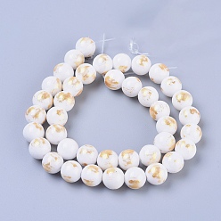 Blanc Chapelets de perles en jade naturel, une feuille d'or, teint, ronde, blanc, 4mm, Trou: 1mm, Environ 92~95 pcs/chapelet, 14.96 pouce (38 cm)