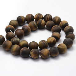 Tiger Eye Frosted Natural Tiger Eye Beads Strands, Round, 12mm, Hole: 1.8mm, about 32pcs/strand, 15.5 inch