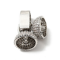 Platinum Brass Micro Pave Clear Cubic Zirconia Fold Over Clasps, Cadmium Free & Lead Free, Platinum, 32x12.5mm, Hole: 1mm