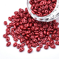 Cerise Colours Luster Czech Glass Seed Beads, Metallic Colours, 2-Hole, Oval, Cerise, 5x3.5x2.5mm, Hole: 0.9mm, about 500g/bag