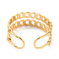 Golden Ion Plating(IP) A304 Stainless Steel Finger Rings, Cuff Rings, Long-Lasting Plated, Curb Chain Shape, Golden, US Size 6 3/4(17.1mm), 6.5~8mm