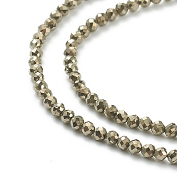 Pyrite Natural Pyrite Beads Strands, Grade AB, Faceted, Round, Dark Khaki, 2mm, Hole: 0.5mm