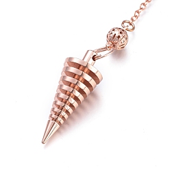 Rose Gold Brass Coil Dowsing Pendulums, Spiral Pendulum, with Lobster Claw Clasps, Cone, Rose Gold, 225x2.5mm