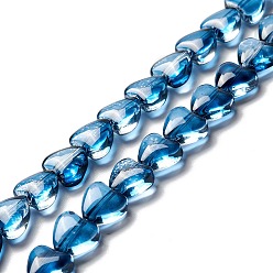 Bleu De Prusse Transparent perles de verre brin, cœur, null, 7.5~8.5x8~8.5x4~4.5mm, Trou: 1mm, Environ 44~45 pcs/chapelet, 12.56~12.87 pouce (31.9~32.7 cm)