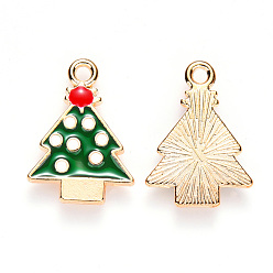 Green Alloy Enamel Pendants, for Christmas, Christmas Tree, Light Gold, Green, 20x14.5x2mm, Hole: 1.8mm